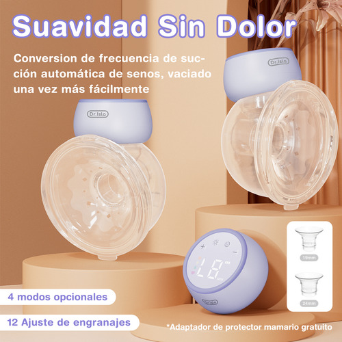 Extractor de Leche Eléctrico Portátil Dr.Isla Manos Libres 4 Modos 12 Niveles Luz Nocturna Silicona Alimentaria Color Purpura