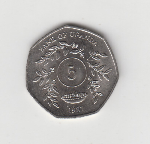 Moneda Uganda 5 Shilling 1987 Excelente