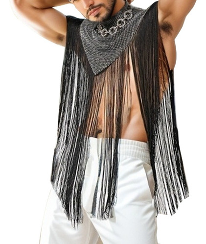 Playera Tank Sin Manga Hombre Top Tank Cuello Alto Con Fleco
