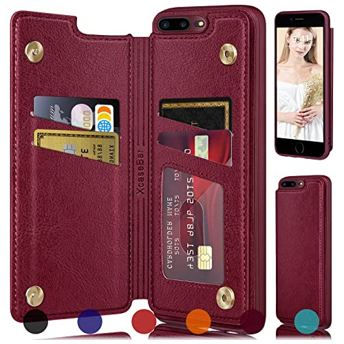 Funda Cartera Para iPhone 7 Plus/8 Plus Vino Rojo Pu Piel Si