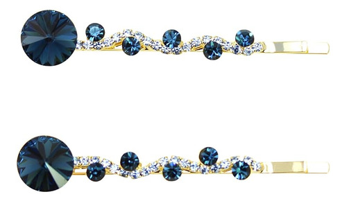 Un Par De Azul Marino Swarovski Cristal   Clips 2 Pcs P...