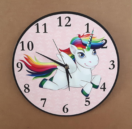 Reloj De Pared Unicornio Plastificado Lavable Lindo Regalo