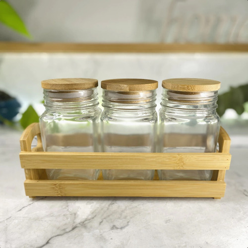Set Especieros Condimenteros De Vidrio Color Madera