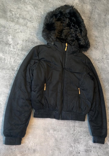 Campera Puffer Piel Mujer Corderoy Capucha Desmontable