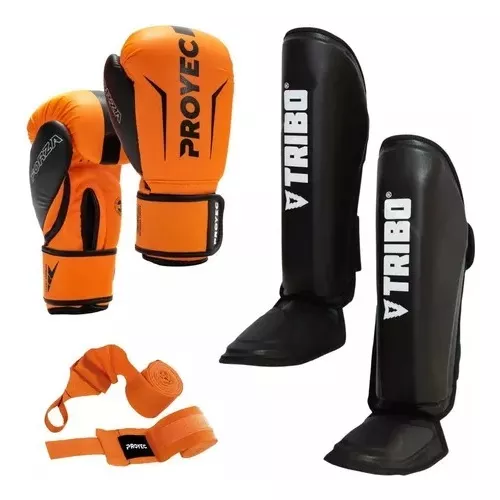 Kit Guantes + Vendas + Tibiales Boxeo Muay Thai Kick Boxing