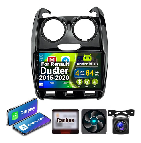 Estéreo Pantalla 4+64g Táctil Para Renault Duster 2015-2020 Negro