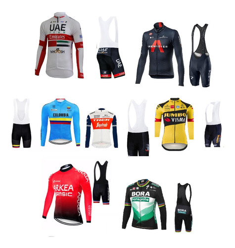 Uniforme Manga Larga Equipos Bicicleta Mtb Gel Ruta Ciclismo