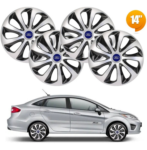 Jogo 4 Calota Velox Aro 14 Prata / Preta Ford Fiesta