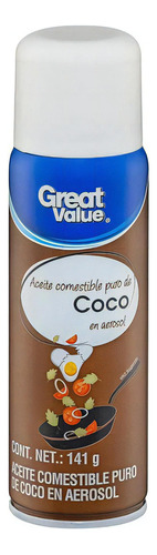 Aceite Comestible Great Value Puro De Coco En Aerosol 141 G