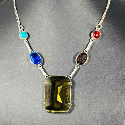 Imagen 4 de 5 de Collar Plata India Cuarzo Ahumado Topacio Azul Granate Citri