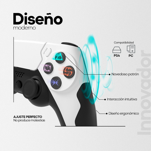 Joystick Inalámbrico Genérico Recargable Bluetooth 4.0 - Gris - Doubleshock Para Pc Gamer, Compatible con Ps4, Batería Recargable, Pantalla Táctil, Wireless Controller.