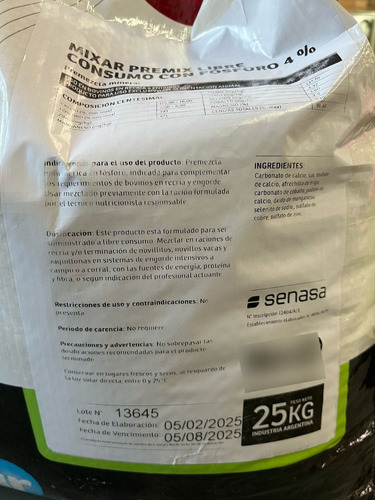 Alimento Suplemento Mineral Bovino Mixar Fósforo 4%