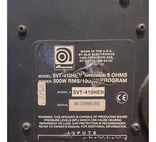 Ampeg Svt-410hen - Gabinete Para Bajo 500w - Made In Usa Negro (Usado)