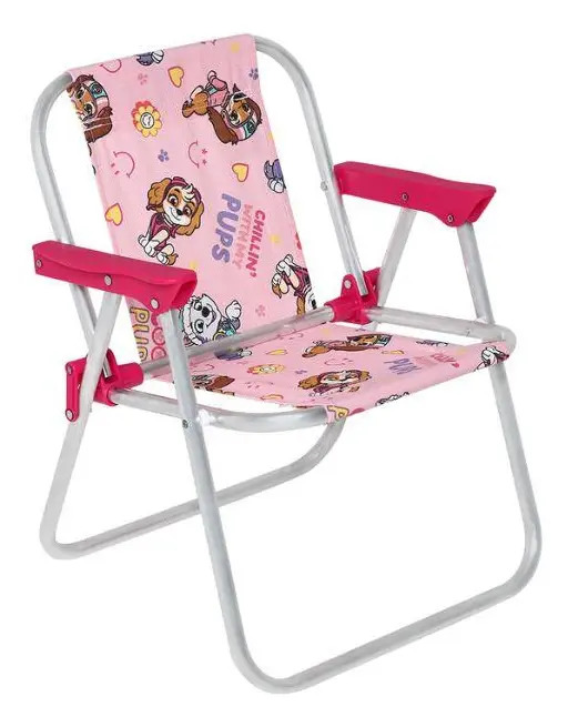 Cadeira Infantil Praia Em Aluminio Patrulha Canina Rosa Bel