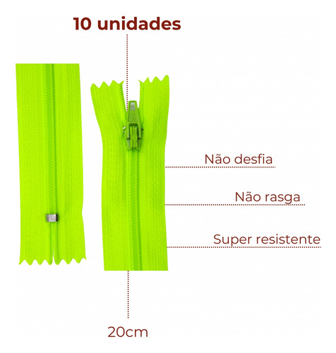 Ziper De Nylon Com 10 Unidades 20cm Comum - Várias Cores