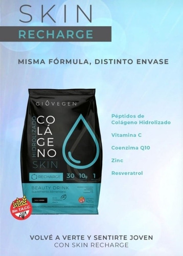 Imagen 3 de 6 de Giovegen Skin - Colágeno Hidrolizado Bebible Para 60 Dias!
