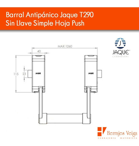Imagen 3 de 8 de Barral Antipánico Jaque T290 Sin Llave Simple Hoja Push