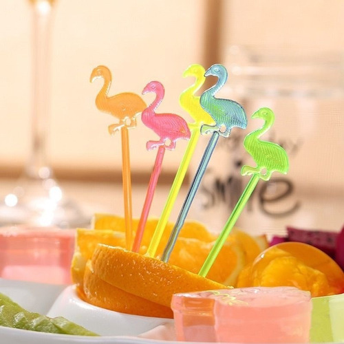 Palillos Para Coctel De Frutas Bebidas Fiesta 30pz Flamingos Rosa