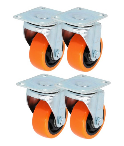 Kit De 4 Ruedas De Pvc Naranja Giratoria 3''