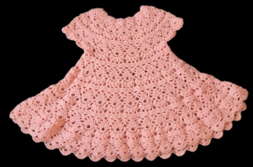 Vestido Tejido Crochet Color Melon, Para Bebe 6 Meses Aprox.