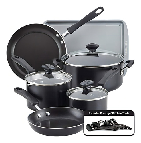 Batería Cocina Antiadherente Farberware 22309 15 Pzs Color Negro
