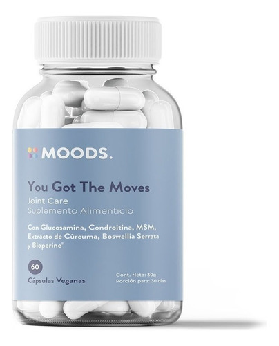 Moods Suplemento para las Articulaciones 60 capsulas Glucosamina Condroitina Msm Cúrcuma Sabor Sin Sabor