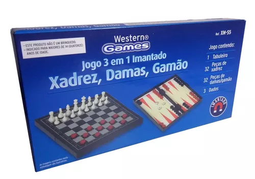 Jogo de Xadrez, Damas e Gamão 3 em 1 - Jogo de Tabuleiro Três Em Um  Profissional 24X24CM Dobrável Magnético C/ Imã