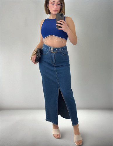 Falda Larga Elasticada Jean Oz3036