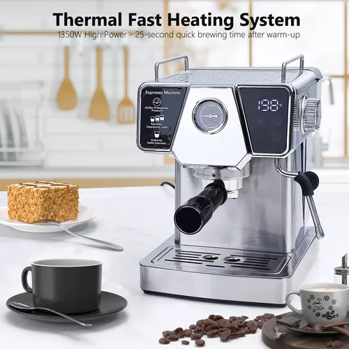  Homtone Máquina de café expreso de 20 bares, máquina de café  expreso de acero inoxidable con espumador de leche para capuchino, café con  leche, máquina de café expreso con pantalla táctil