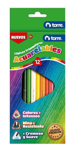 Lápices Acuarelables Triangulares Torre 12 Colores