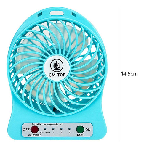 Ventilador De Escritorio Portátil Recargable Con Luz Led 11 Cm N/a Azul Transparente Plástico 4