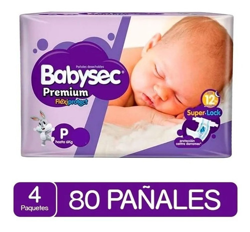 Pañal Babysec Premium Tallas P M G Xg Xxg X4 Pack