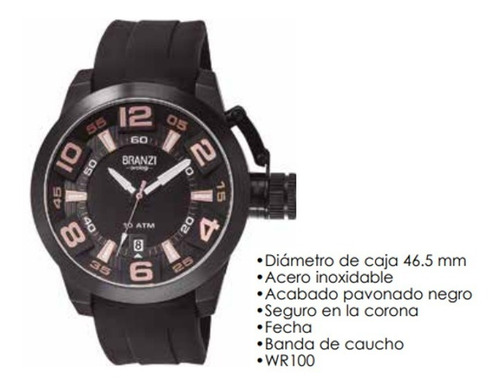 Imagen 2 de 3 de Reloj Branzi Para Caballero Resistente Al Agua 20953