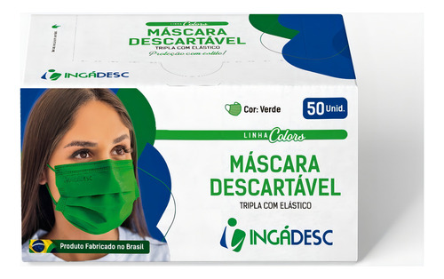 Máscara Anvisa Cx 50 con triple pinza nasal desechable, color verde