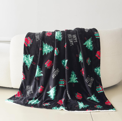 Manta Reversible De Franela Y Sherpa 127 X 152 Cm Navidad