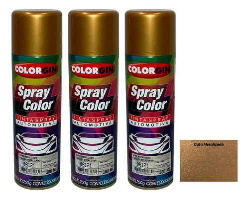 Tinta Spray Automotiva Colorgin Ouro Metalizado 300ml 3un