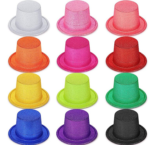 Paquete 12 Sombreros Con Purpurina Brillante Mini Sombrero P