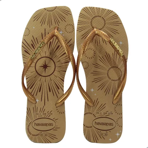 Chinelo Havaianas Feminino Slim Square Party Ouro Golden