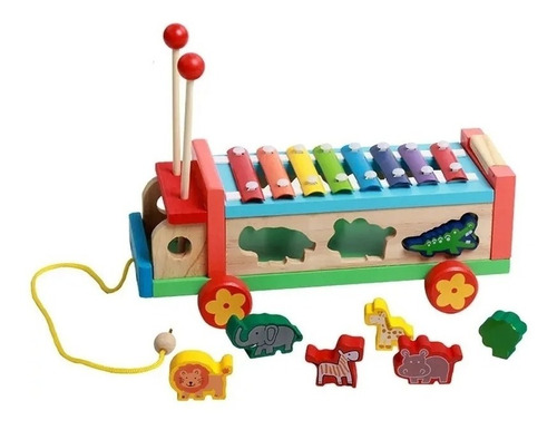 Juguete Xilófono Camión Arrastre Y Encaje Madera Montessori