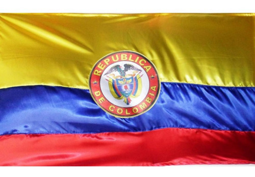 Bandera Colombia 130 X 90 Centímetros Escudo Tela Satinada