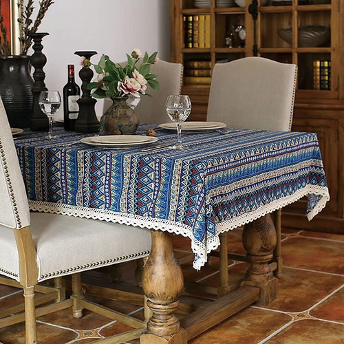 Mantel De Algodón Floral Con Encaje Para Cena Y Picnic