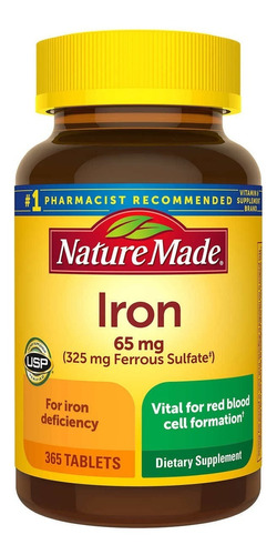 Iron Hierro 65mg Equivalente A 325mg Sulfato Ferroso (usa