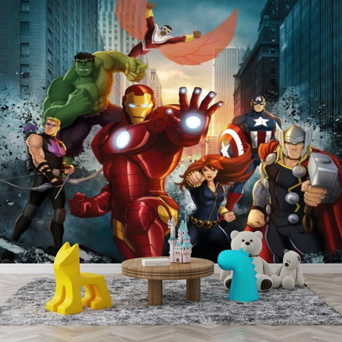 Papel Adesivo Quarto Menino Avengers Vingadores 2,00 X 1,00 Cor Papel de Parede Vingadores Desenho Infantil para Presente Decoração Quarto