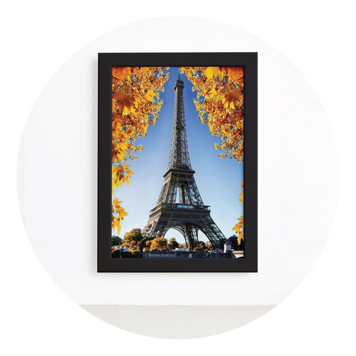 Quadro Foto Paris Torre Eiffel E Flores Moldura Preta 22x32