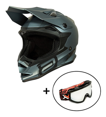 Capacete Asw Fusion Solid Gunmetal Cinza + Óculos Mx Preto