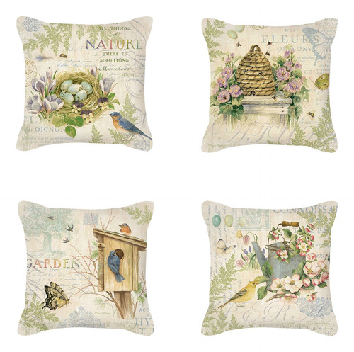 Fundas Cojines Almohada Decorativos Lino Algodón 4pcs 45cm Jardín