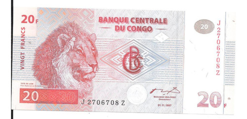 Liquido Billete De Congo.  20 Francos 1997 Unc