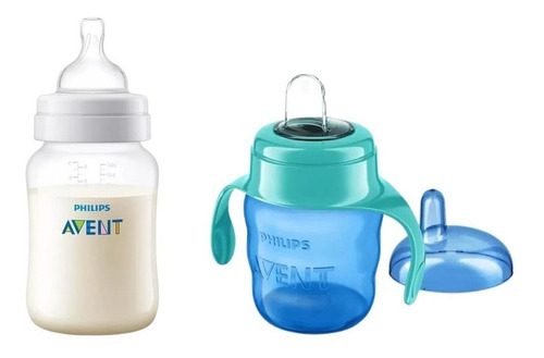 Mamadera Avent Anticolicos 260ml + Vaso Easy Sip 200ml Avent