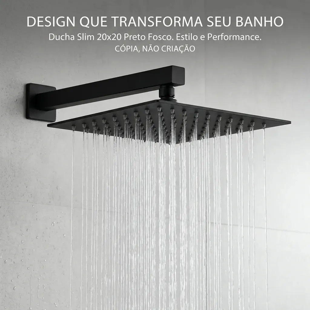 Chuveiro Ducha Quadrada 20x20 Preto Fosco Inox Para Aquecedor A Gás Solar Banheiro Chuveirão Efeito Chuva Luxo Moderno Fácil Instalação Não Elétrico Sem Resistência Bitola 1/2 Via Flix