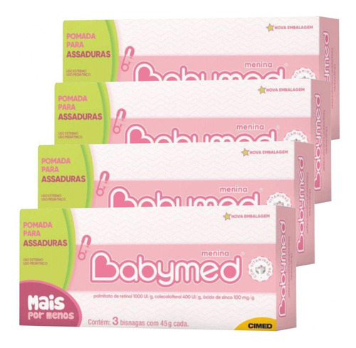 Kit Com 12 Babymed Pomada Para Assaduras 45 Gramas - Rosa